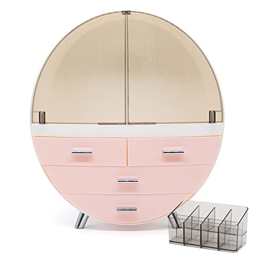 VOOADA 13.4''x15.7'' Makeup Organizer Large Capacity Waterproof and Dustproof Cosmetic Display Cases Desktop Beauty Storage Drawer Lipstick Skin Care Shelf (L, Pink)