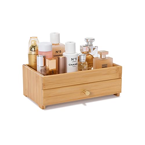PELYN Make up Organizers and Storage for Vanity, Bathroom Organizer Countertop Bamboo Cosmetic Skincare Perfume Organizers Fits for Vanity Dresser Bathroom