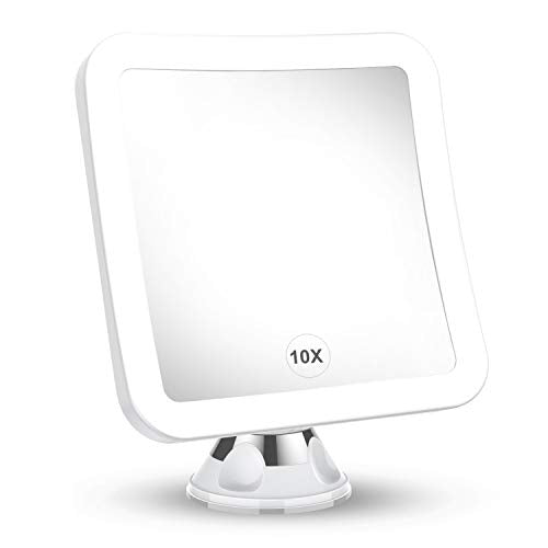 Upgraded 10x Magnifying Lighted Makeup Mirror with Natural White LED Lights, 360°Swivel Portable Cordless Makeup Mirrors with Locking Suction Base for Home Bathroom Shower and Travel (Medium)