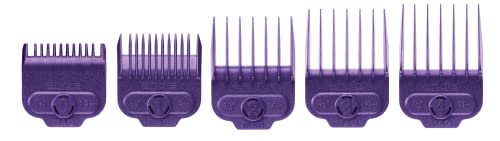 Andis 66345 Nano-Silver Magnetic Attachment 5 Combs with Long-Lasting Performance - Sizes 6", 8", 4", 3/8", 2", Provide Professional Haircuts and Styles – Purple