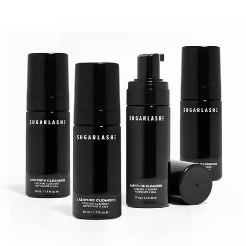 Sugarlash PRO Lashpure Cleanser | pH-Balanced & SLS-Free Lash Shampoo for Lash Extensions | Eyelash Extension Cleanser, Removes Makeup, Oil & Helps Prevent Blepharitis | (4 count) 50mL / 1.7 fl. oz