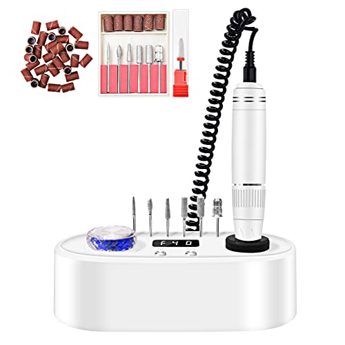 Diesisa Nail Drill Machine,40000 RPM Drill Nails Machine for Acrylic,Professional Nail Drill Machine with LCD Screen, Low Noise/Low Heat Nail Drill Manicure Pedicure Tool for Home Salon Use - White