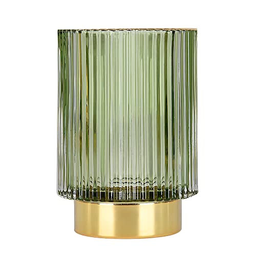 DASITON Makeup Brush holder Organizer,Crystal Cosmetic Makeup Brush Glass Brushes Storage Holder, Vintage Make Up Brush Cup Pen Pencil Holder striped vase(Green L)