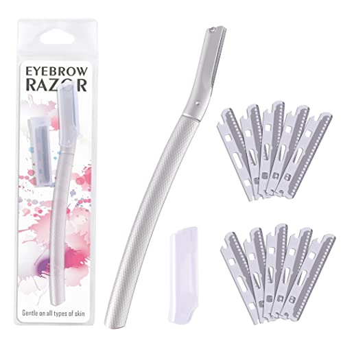 Timoarbe Metal Eyebrow Razor with Replacement Blades, Dermaplaning Tool for Sensitive Skin,Safety Shaving Razor Men and Women for Face Mustache Scrape,Body Hair Hair Removal(10 Refills)