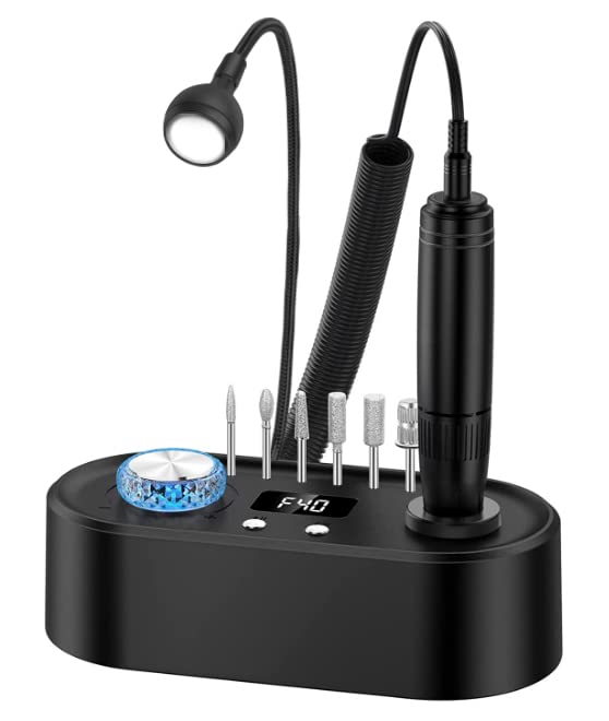 Professional Nail Drill Kit, Electric Nail File Efile Drill for Gel Acrylic Nails, JOEOEN Nail Grinding Machine with USB LED Lamp, Manicure Pedicure Polishing Shaping Buffing Nail for Home Salon(Dark)