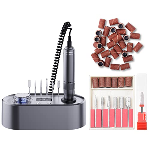 Diesisa Nail Drill Machine, 40000 RPM Nail Drills for Acrylic Nails,Professional Nail Drill with LCD Screen, Low Noise/Low Heat Nail Drill Machine Manicure Pedicure Tool for Home Salon Use - Grey