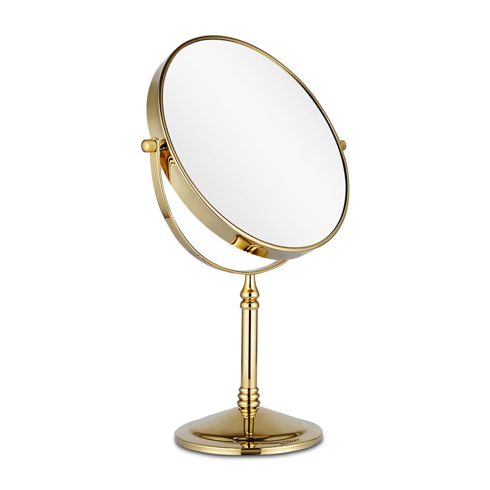 DOWRY Makeup Mirror 10x Magnification Vanity Mirror Tabletop Two-Sided Swivel Gold Finish