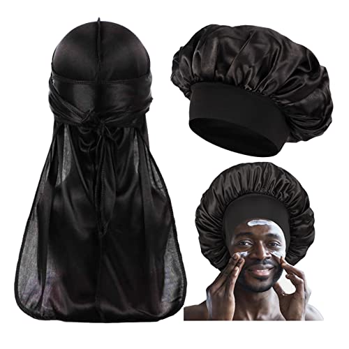 Bonnet for Men,Silk Bonnet for Men for Sleeping,Matching Durag and Bonnets Set for Couples,Mens Bonnet for Curly Hair,Braids,Pack A