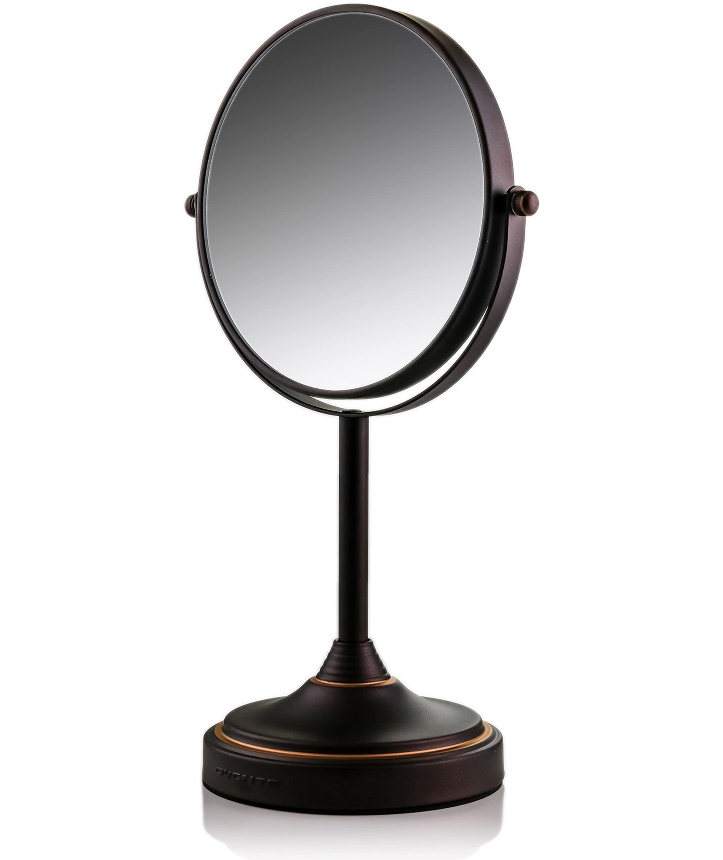 OVENTE 7'' Tabletop Makeup Mirror with Stand, 1X & 7X Magnifier, Spinning Double Sided Round Vanity Mirror, Ideal for Dresser, Bedroom, Office & Bath, Antique Bronze MNLCT70ABZ1X7X