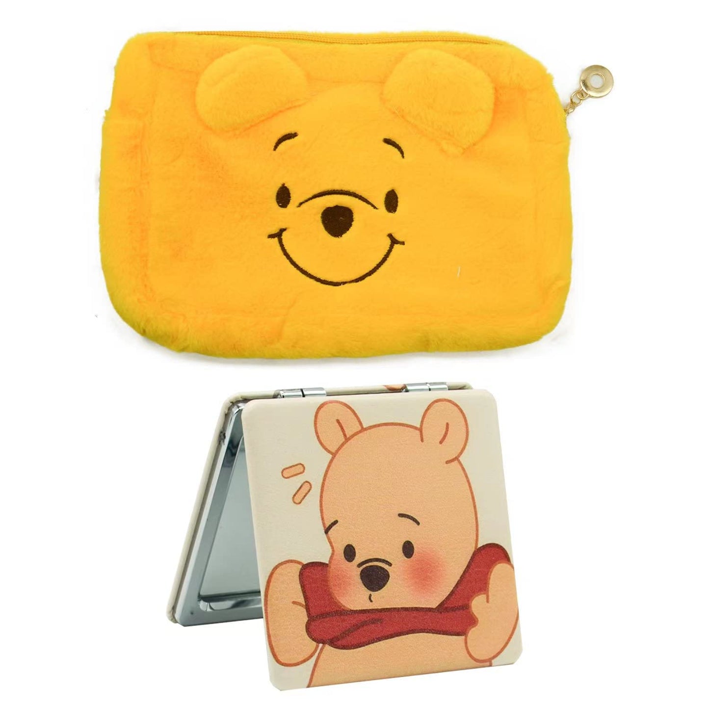 Rondlaho Pooh Travel Cosmetic Bag, Large Capacity Cosmetic Pouch Makeup Bag with Zipper, Plush Travel Toiletry Bag Makeup Accessories Organizer, Foldable Storage Bags Makeup Pouch for Women Girls