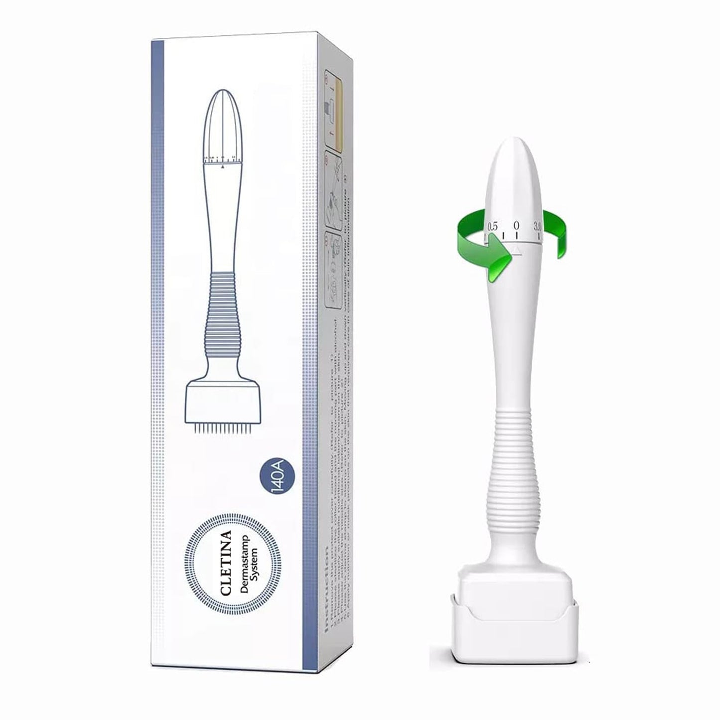 CLETINA Adjustable Microneedling Pen Derma Stamp,Derma Roller Alternative,140 Titanium 0.25 Mm Pins for Face Body Skin Care and Hair Growth