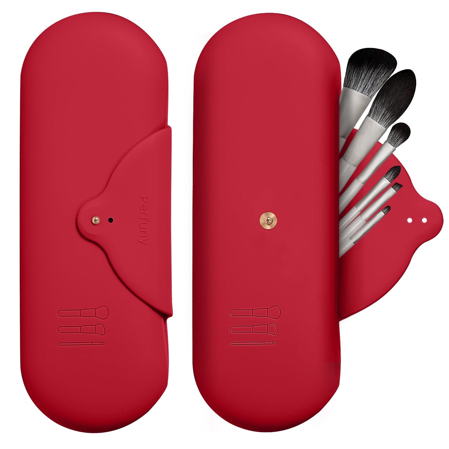 Perfuny Makeup Brush Bag Travel Makeup Brush Holder Silicone Makeup Brush Pouch Cosmetic Bag Makeup Brush Case Brushes Organizer Travel Essential with Brush Cleaner Inside for Travel (Red)