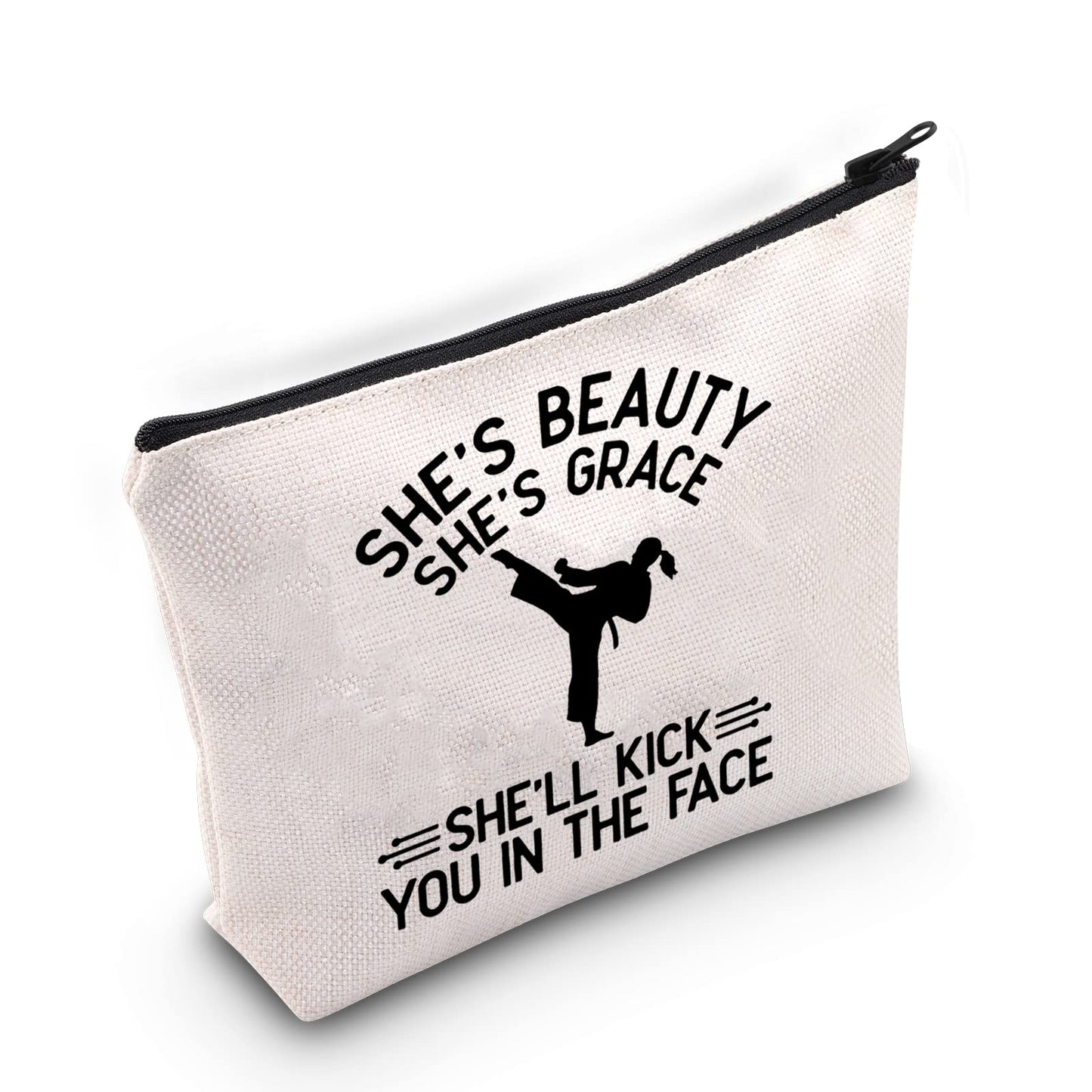 TOBGBE Karate Gift Taekwondo Zipper Bag Martial Arts Gift Karate Lover Gift Taekwondo Game Gift (Karate Kick Face)