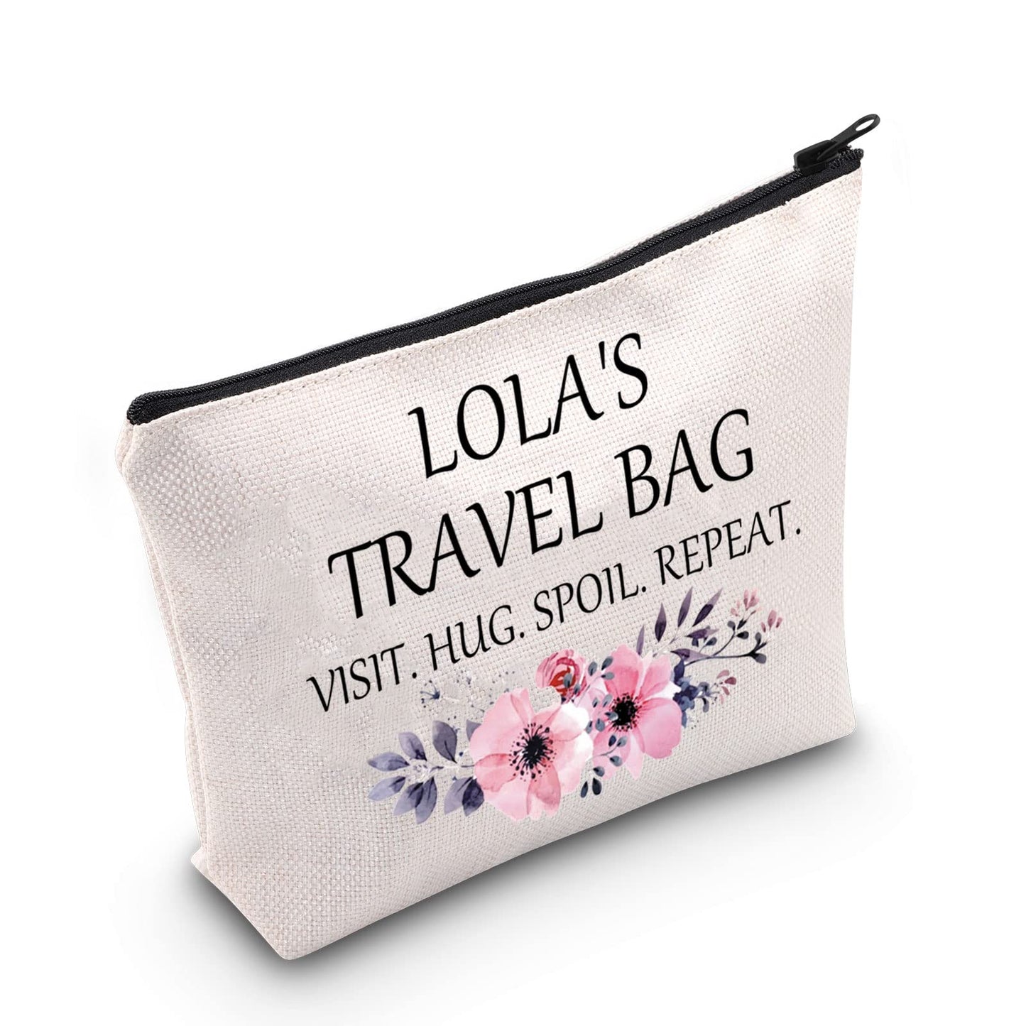 POFULL Lola Gift Best Lola Gift Lola Birthday Gift Lola’s Travel Bag Visit Hug Spoil Repeat Travel Cosmetic Pouch (Lola’s Travel Bag)