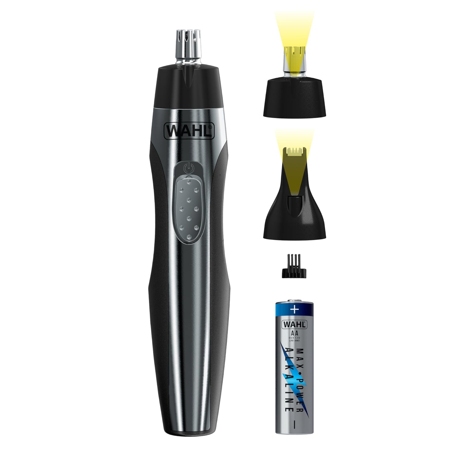 Wahl Lighted Battery Nose Hair Trimmer for Men & Women. Painless, Easy to See Nose, Ear, and Eyebrow Trimming with Built in Light, Battery Included. – Model 3023283