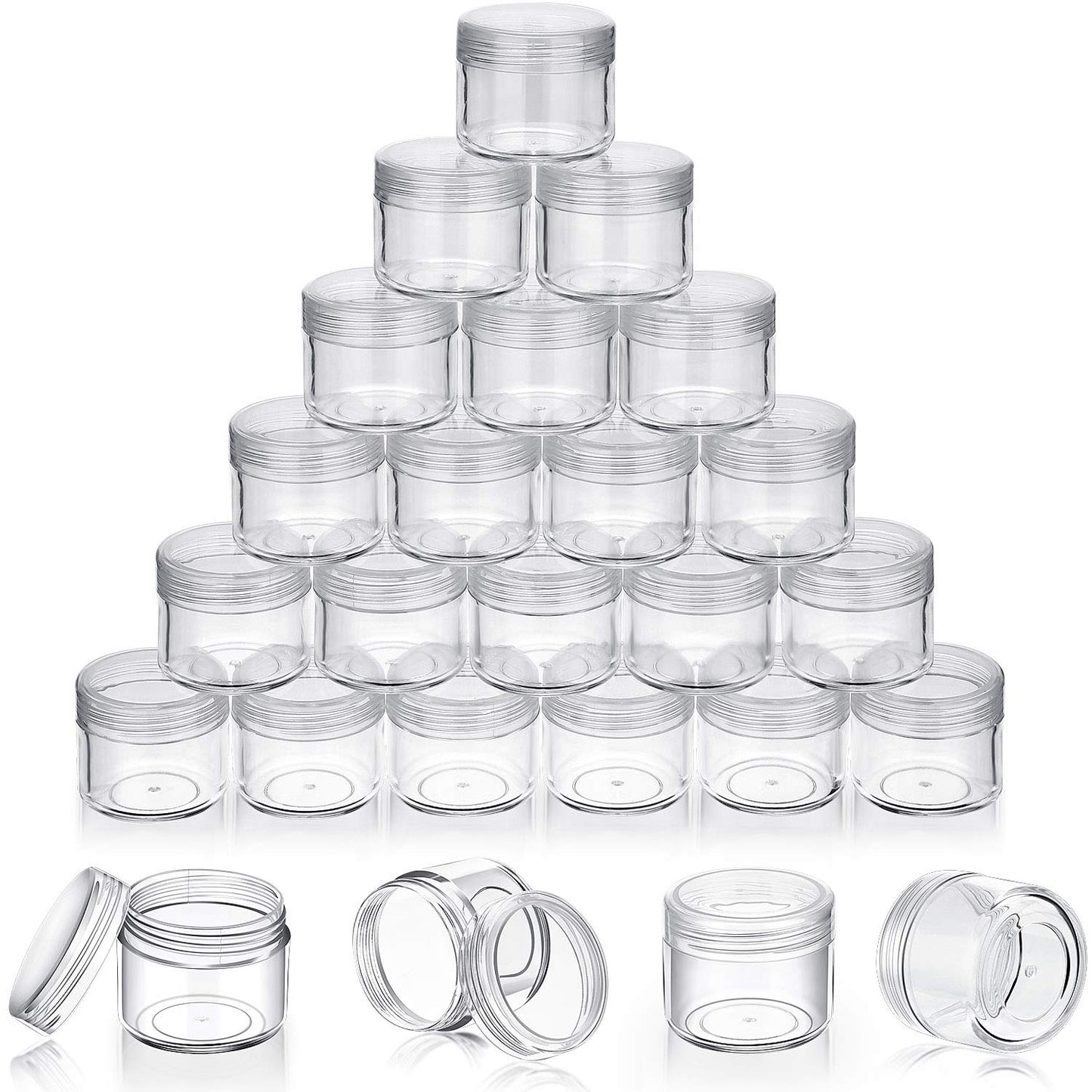 50 Pieces 20g Empty Clear Plastic Pot Jars with Lids Round Cosmetic Sample Containers Mini Travel Jars for Storage of Creams Lipsticks Ear Studs