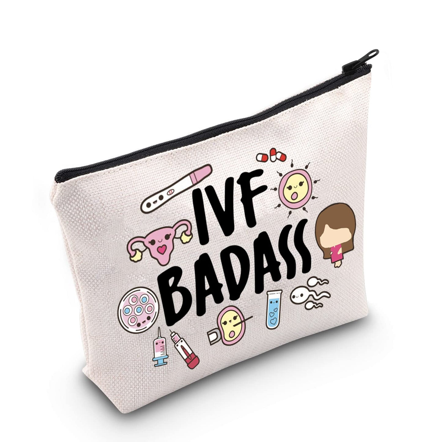 POFULL IVF Transfer Day Gift IVF Support Gift IVF Badass Cosmetic Bag Infertility Awareness Gift (IVF Badass bag)