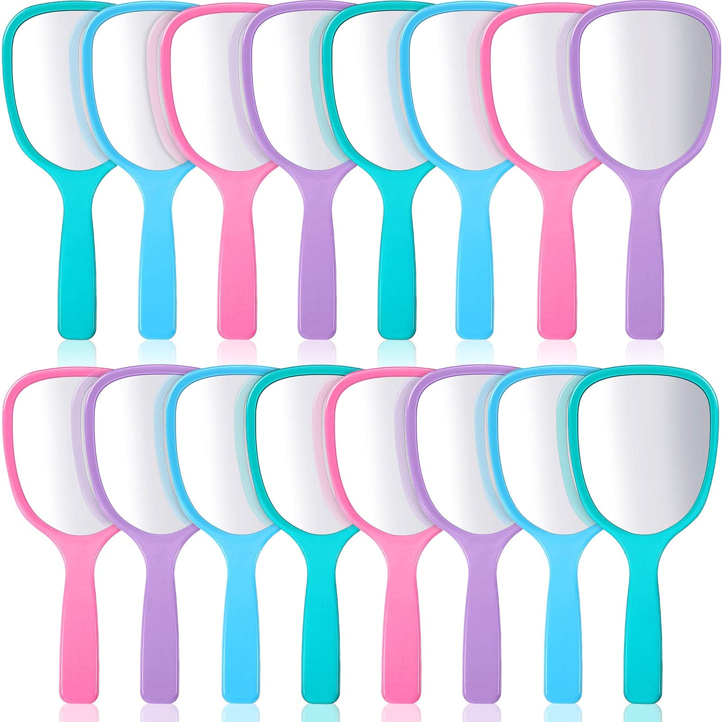 16 Pieces Hand Handheld Mirror with Handle Plastic Travel Makeup Handheld Cosmetic Mirror, Portable Vanity Mirror for Travel, Camping, Home, 3.15 Inch Wide, 7.09 Inch Long(Blue, Green, Pink, Purple
