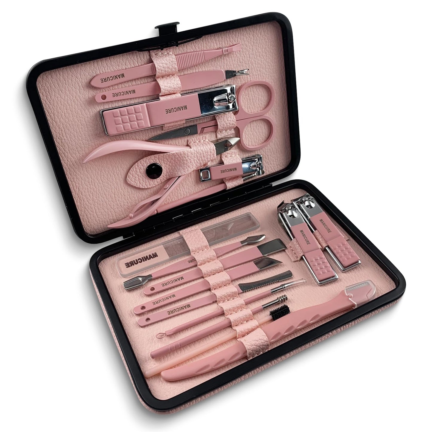 Queenme Manicure Set Professional Pedicure Kit Nail Clippers Kit 18 Pieces Stainless Steel Nail Scissors Care Tools Women Grooming Kit with Luxurious Upgraded Travel Case (Pink)