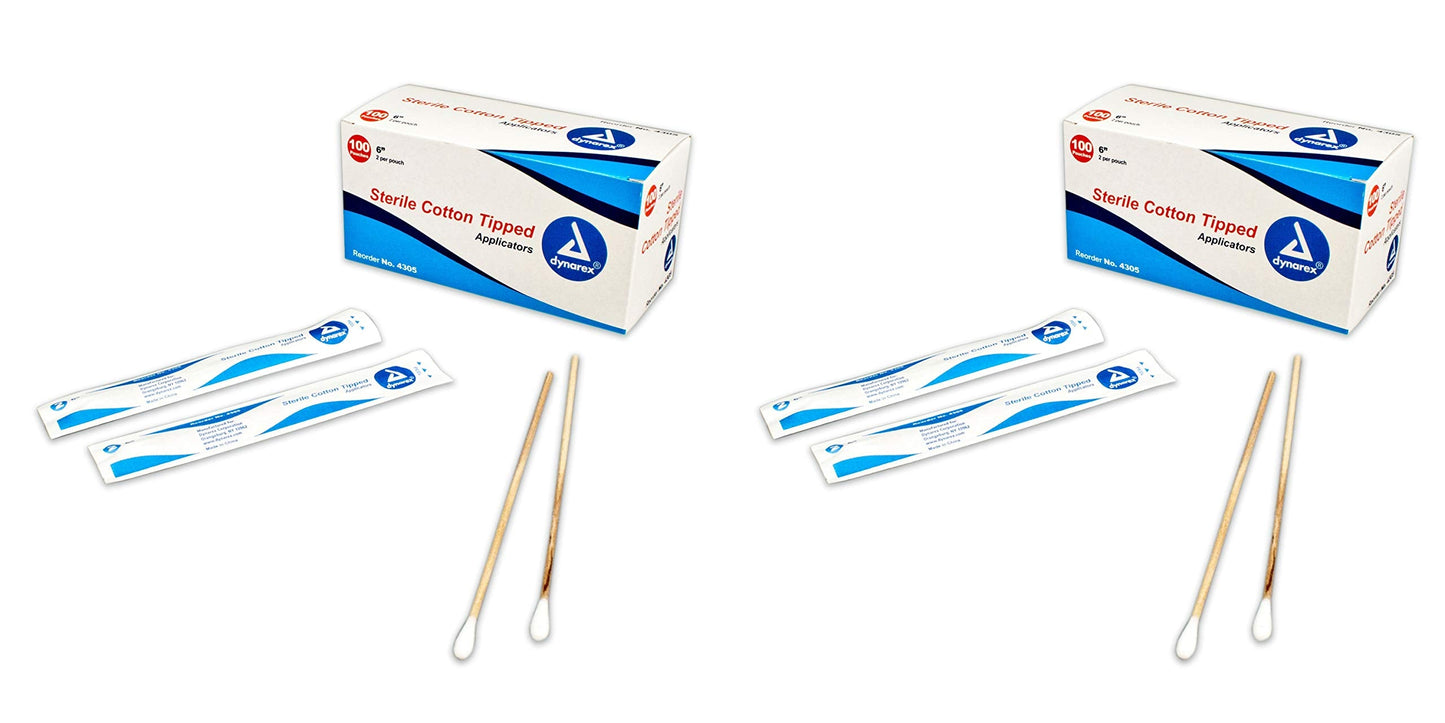 #4305 Cotton Tipped Applicators 6", Sterile, 2 Per Pouch. 100 Pouches/Box (2 Pack) (2 Pack)