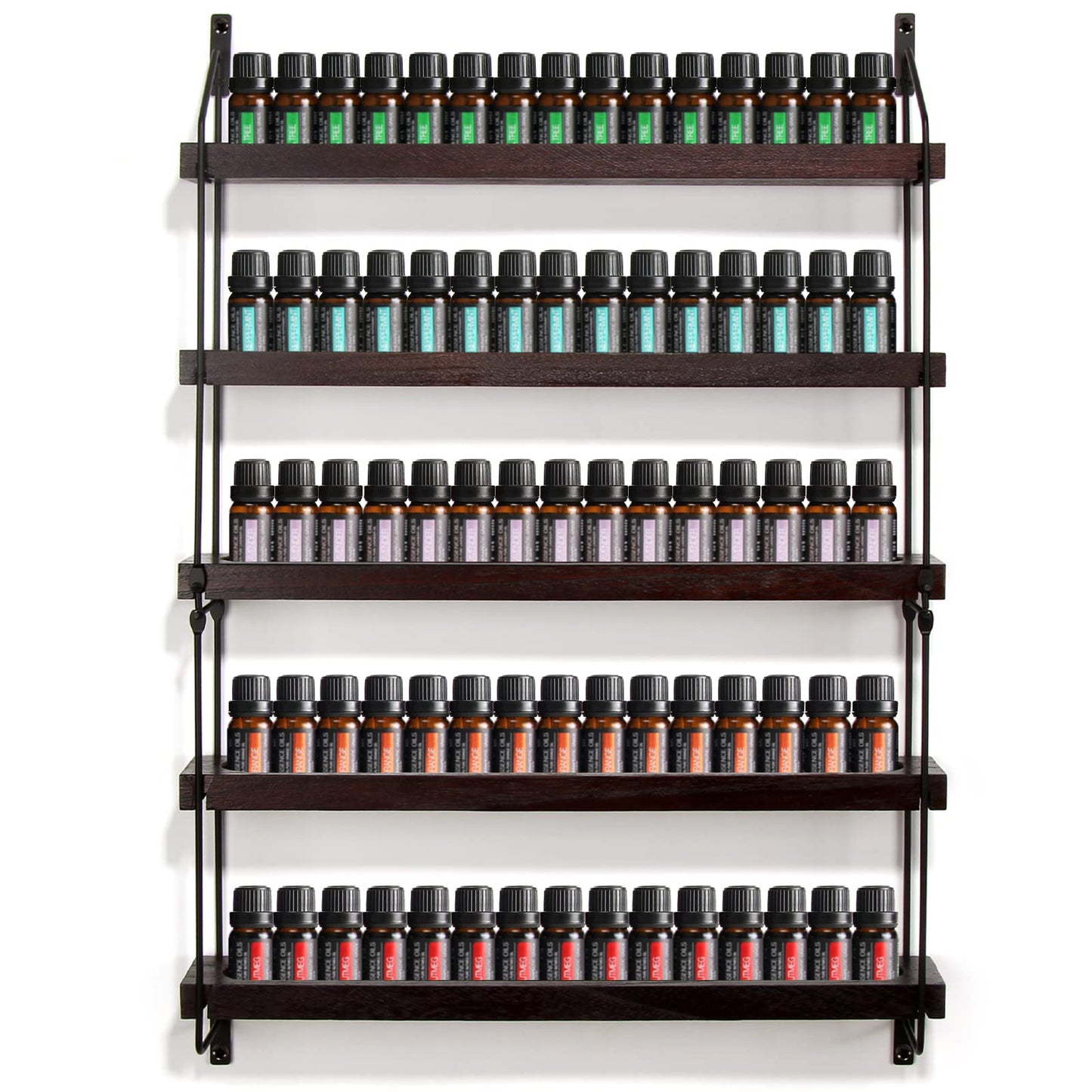 THYGIFTREE Essential Oil Storage Shelf Wall Mounted Wooden Essential Oil Collection Display Rack Organizer 5 Tiers Holds 75 Bottles, Nail Polish Holder Paint Organizer
