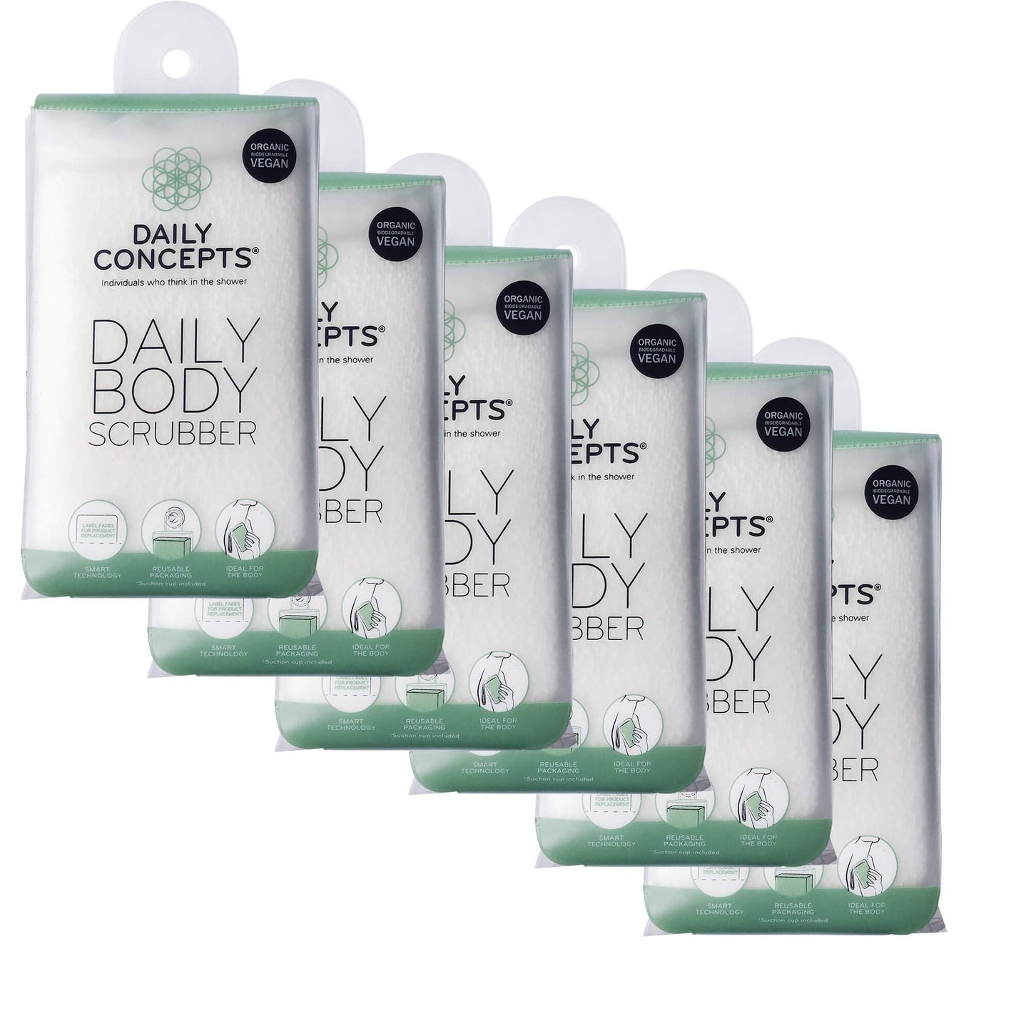 DAILY CONCEPTS Daily Body Scrubber, Soy-Based And Organic Cotton. The Bath Sponge Deeply Cleanses The Skin And Creates A Rich Foamy Lather. The Outer Texture Provides A Gentle Exfoliationg - Pack of 6