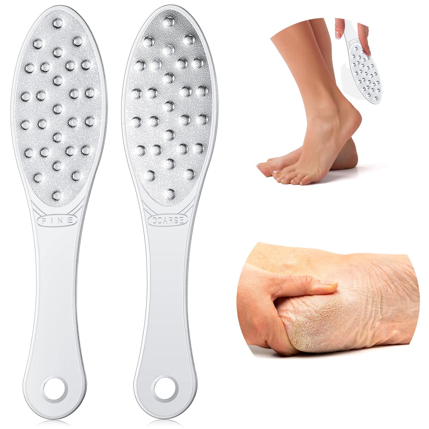 2 Pcs Stainless Steel Foot Scraper Metal Foot File Double Sided Foot File Callus Remover Professional Foot Rasp Scrubber for Wet or Dry Skin Easy to Clean Pedicure Tool Heel (Silver)