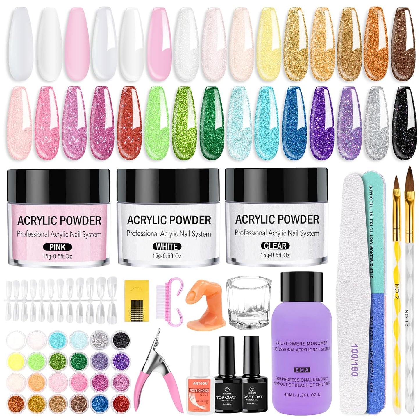 Acrylic Nail Kit for Beginners with Everything, 27 Colors Acrylic Powder Nail Kit Acrylic Set, All in One Nail Set Acrylic Nail Art Starter Kit with False Nail Tips Nail Art Tools