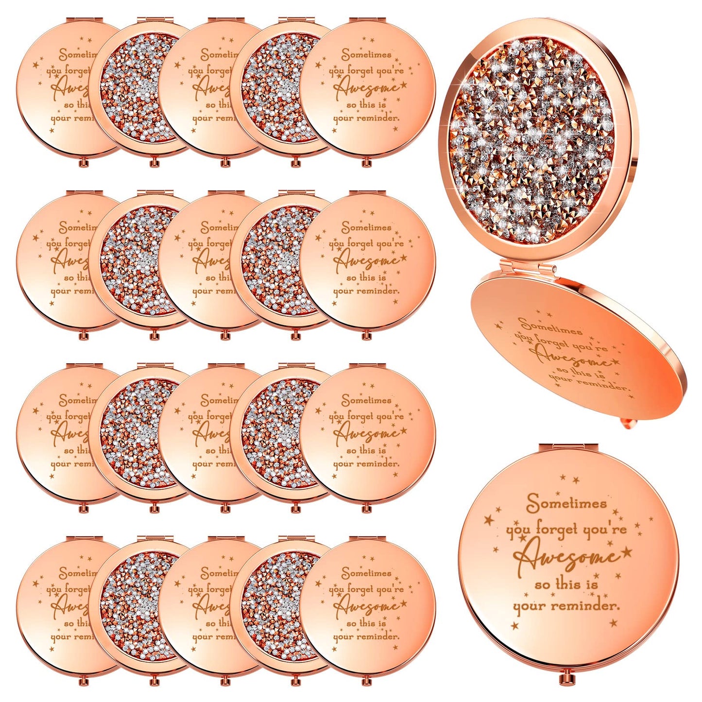 Roowest Inspirational Compact Mirror Sometimes You Forget You're Awesome Appreciation Thank You Gifts for Women Employee Coworker Staff Birthday Favors Magnifying Pocket Mirror(Rose Gold, 20 Pcs)