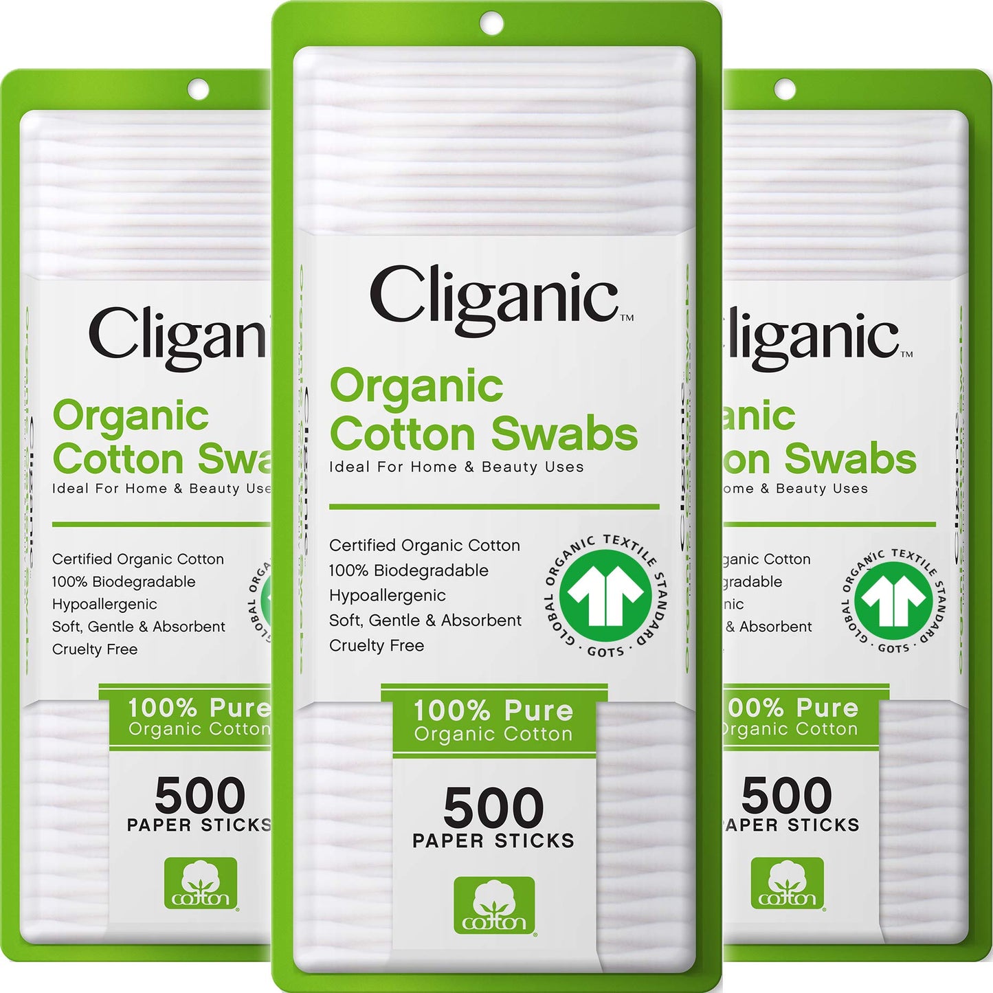 Cliganic Organic Cotton Swabs, 1500 Count - 100% Pure Natural Cotton, Chlorine-Free Hypoallergenic, Soft, Gentle & Absorbent Buds