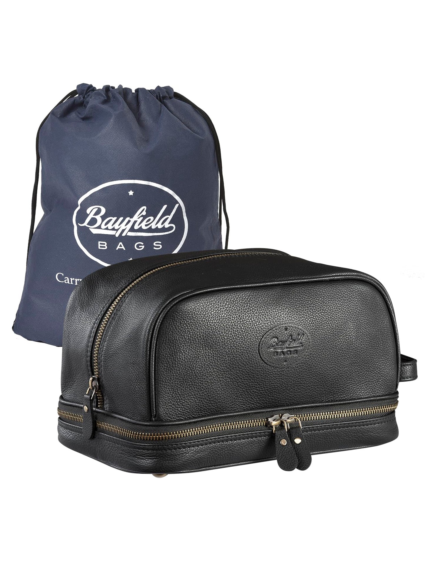 Bayfield Bags Leather Extra Large Travel Toiletry Bag For Men, Genuine Cow Leather Travel Dopp Kit (Black) Toiletries Bag Leather Pouches For Men