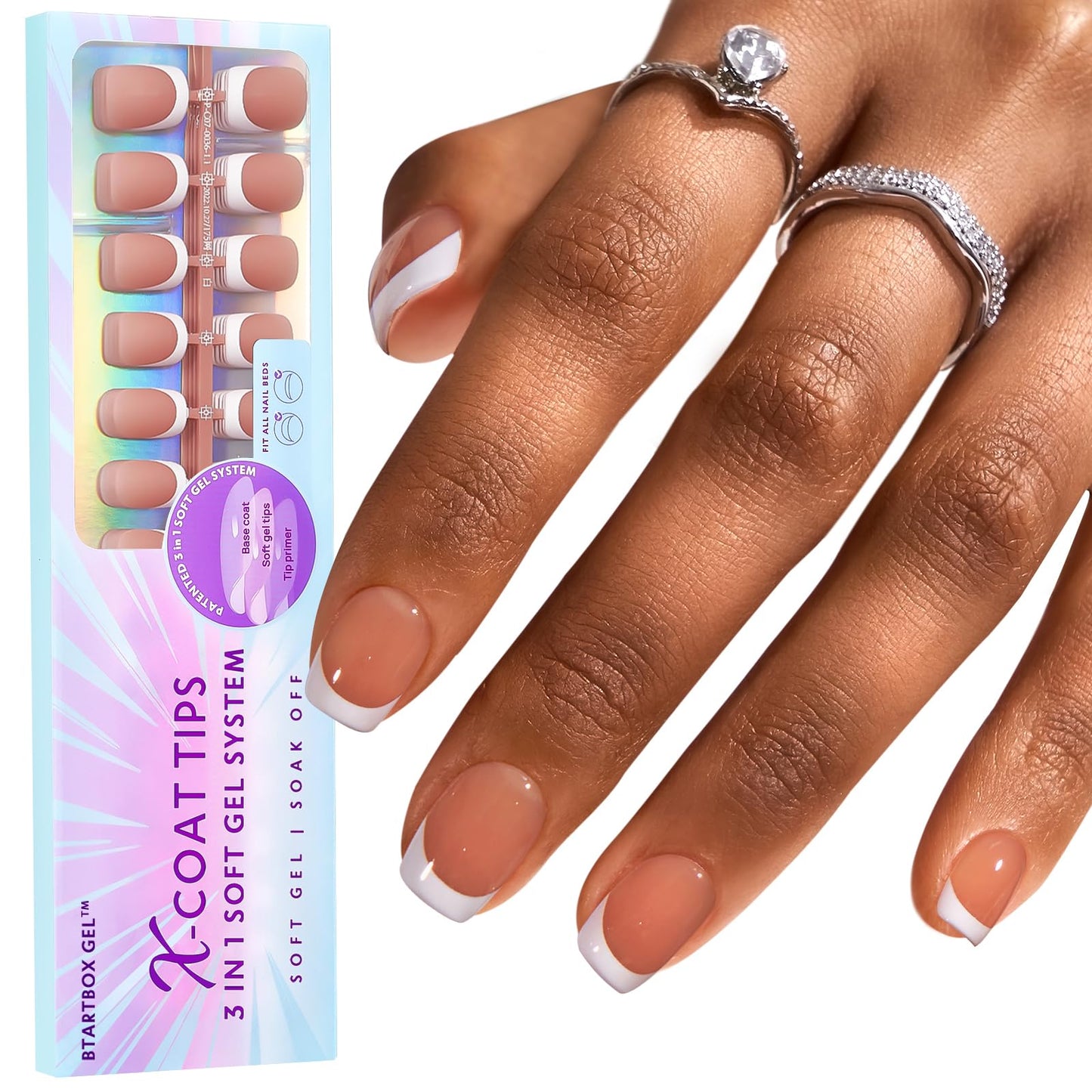 BTArtboxnails French Gel Nail Tips - French Tip Press on Nails Brown Extra Short Square XCOATTIPS Pre-applied Tip Primer & Base Coat, No Need to File Fake Nails, Nail Art DIY