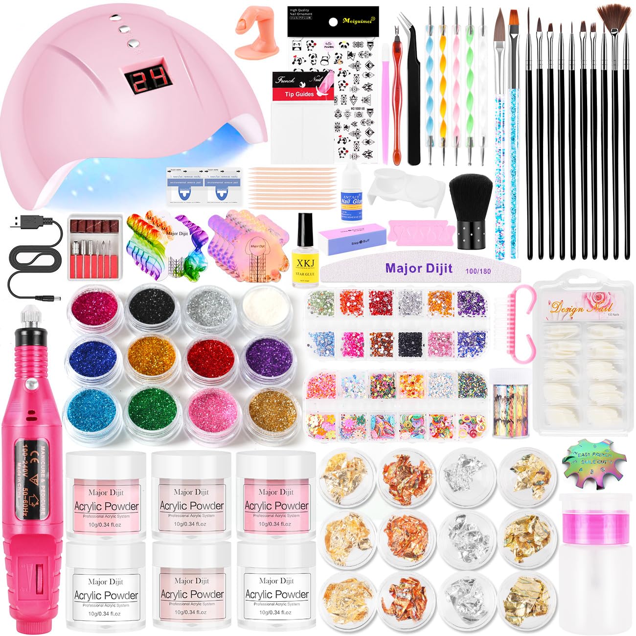Acrylic Nail Kit,Acrylic Powder Set,Electric Nail Drill Set Polish Pen File Kit, Nail Lamp Manicure Dryer Lamp, Acrylic Nail 3D Art Manicure Supplies for beginners with everything