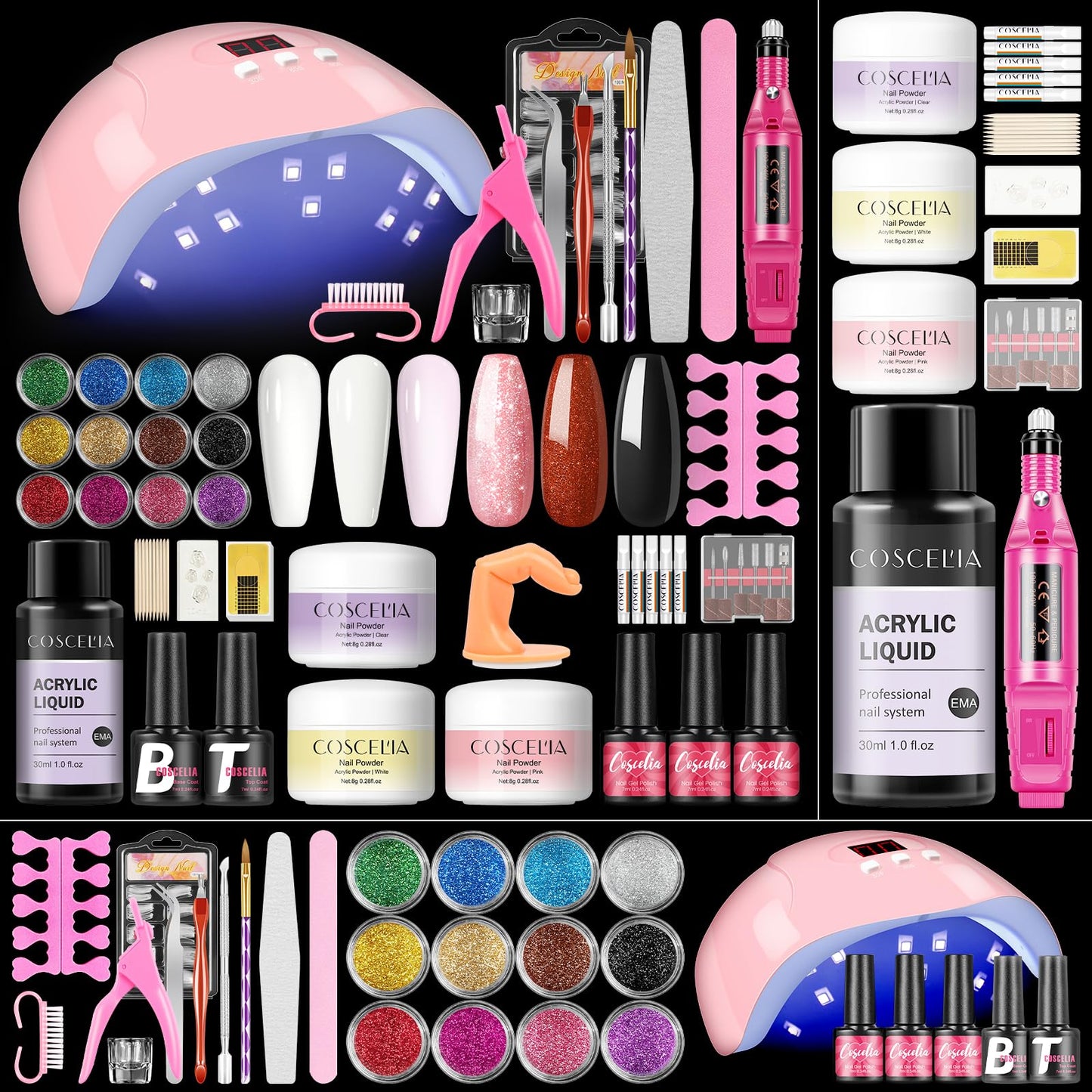 Acrylic Nail Kit for Beginners with Everything Nails kit Acrylic Set with Drill and Light 36W Acrylic Powder 3pcs Gel Polish 12pcs Decoration Powder Professional Nail Kits Gift for Women