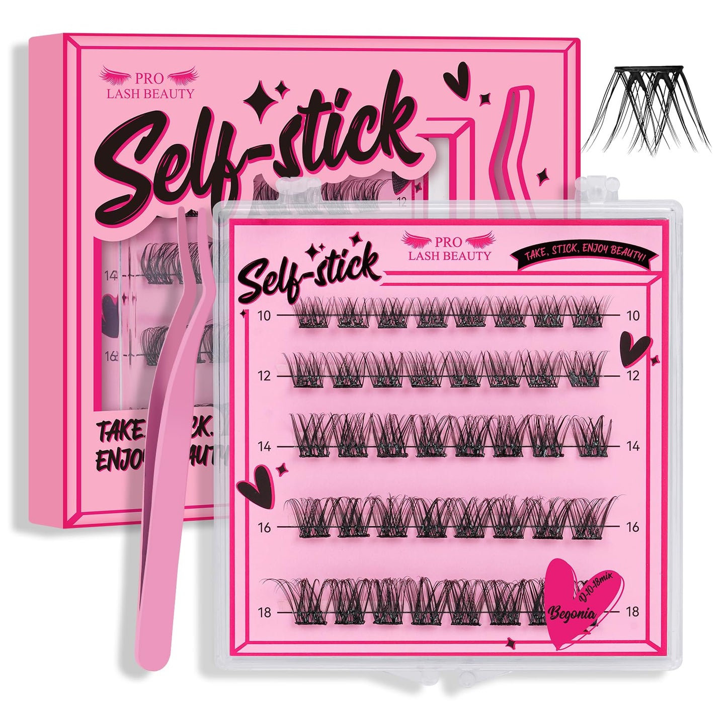 Self Adhesive Eyelashes 40Pcs Lash Clusters Press On Lashes Self Stick Cluster Lashes Pre Glued Eyelash Clusters No Glue No Remover Needed Easy to Apply Save Time (Begonia,D-10-18mix)