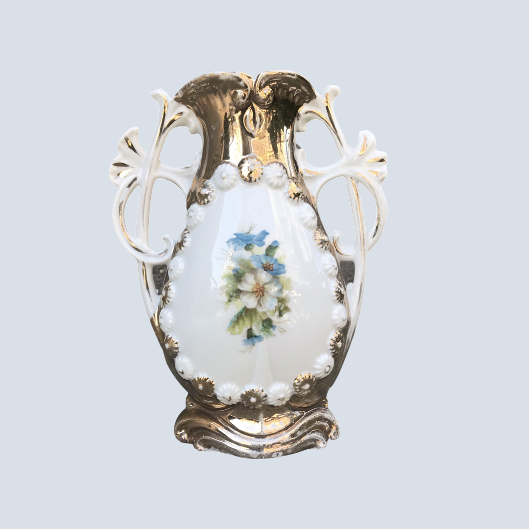 Ornate Gold and White Bud Vase