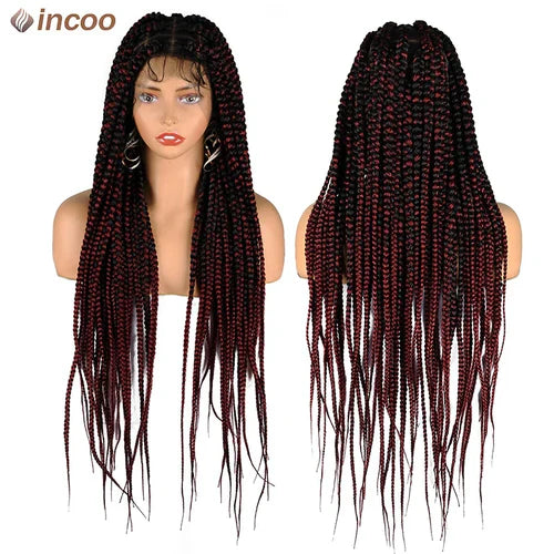 Synthetic Large Box Braided Wigs Jumbo Knotless Full Lace Front Wigs