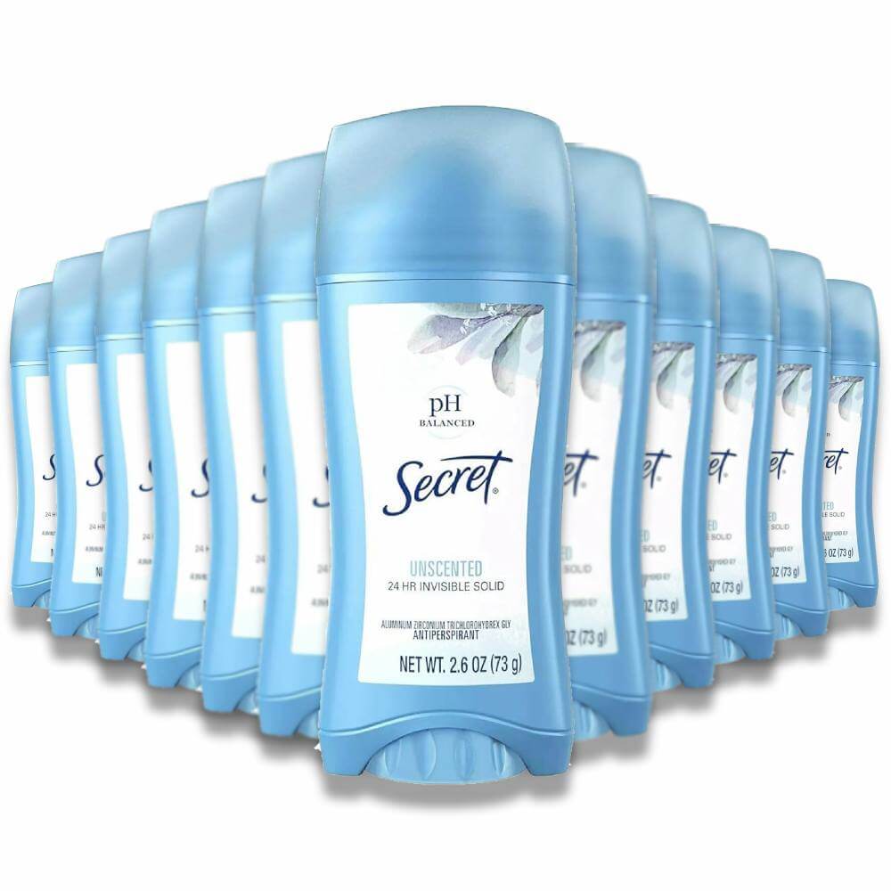 Secret - Invisible Solid Antiperspirant Deodorant, Unscented - 2.6 Oz - 12 Pack
