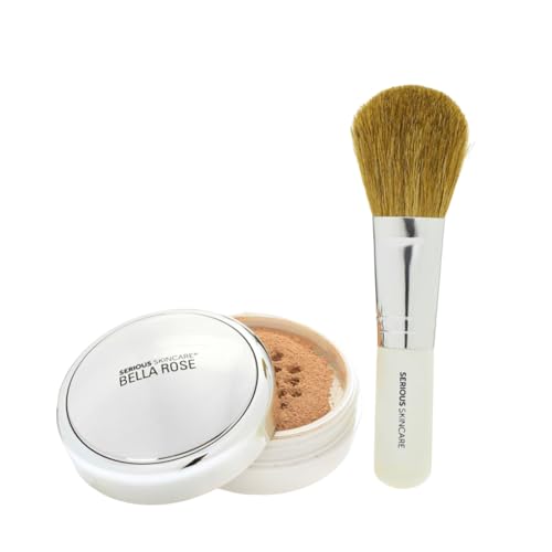 Serious Skincare BELLA ROSE PRO-MINERALS Loose Mineral Powder Makeup Foundation SPF 15 with Goat Hair Application Brush - Sheer to Full Coverage - Luminous Matte Finish - Unisex - 0.50 oz  - Medium