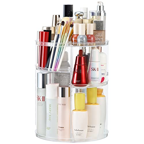 COOLBEAR Makeup Organizer,360 Degree Rotating Adjustable Acrylic Cosmetic Storage Display Case,6 Layers Large Capacity Makeup Storage for Perfumes,Makeup Brushes,Lipsticks and More,Clear Transparent