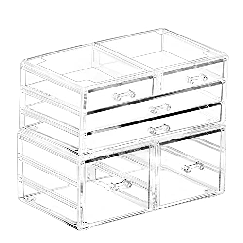 Clear Acrylic Countertop Stackable 6 Drawers Bathroom Cabinet Organizer Organizing Bins For Cosmetics Organizer Jewelry Hair Accessories Nail Polish Make up Marker Pen