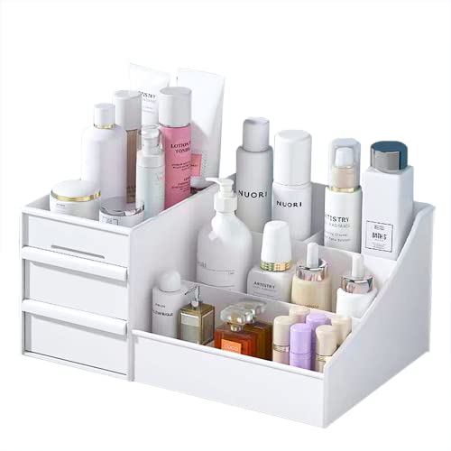 AmoVee Makeup Organizer, White Skincare Organizers on Countertop, Cosmetic Storage Organizer Fits Skincare, Lotions, Lipsticks, Nail Polish, Brushes, and Perfume, A Holiday Gift