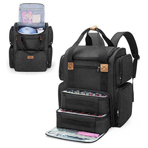 BAFASO Nail Polish Organizer Backpack Holds 70 Bottles and a Nail Lamp, Nail Polish Organizer Case with 2 Removable Pouches and a Laptop Sleeve (Patented Design), Black