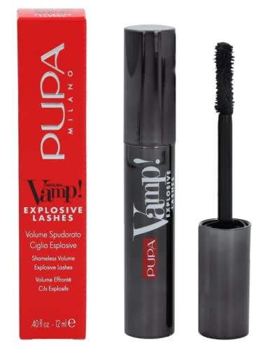 PUPA Milano Vamp! Explosive Lashes Mascara - For Voluminous, Dramatic Eyelashes Lengthening And Defining Formula Adds Impact Boost Eye Allure With Thick Intensity 110 Black 0.4 Oz, I0111795