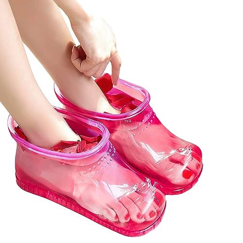 WMHYLYH Massage Foot Bath Shoes Foot Soaking Bath Basin, Portable Foot Soak Tub Foot Soaker, Foot Spa Shoes Pedicure Foot Spa for Thermal Massage to Promote Blood Circulation (Medium,Red)