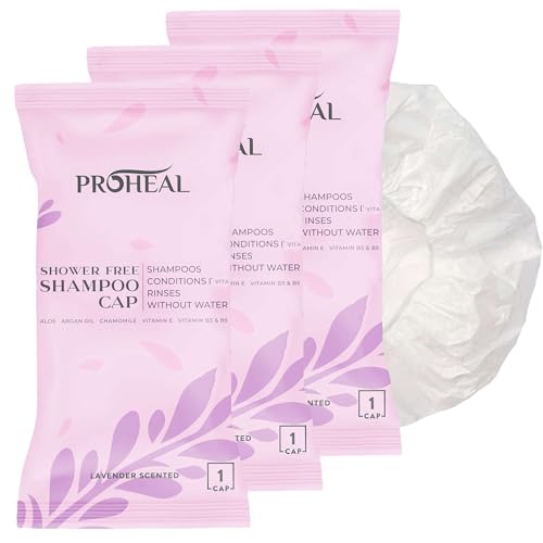 Shower Free Shampoo Cap - 4 Shampoo Caps for Bedridden Patients, Elderly, Travelling, Camping - Disposable - Lavender Scented - Latex and Alcohol Free - Hypoallergenic - Natural Ingredients