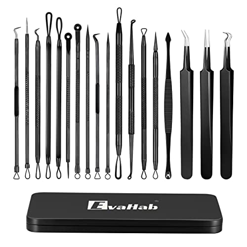19 Pcs Blackhead Remover Pimple Popper Tool Kit,Professional Blackhead Extractor Tool for Nose Face, Stainless Comedone Extractor, Blemish Whitehead Popping Tool with Portable Metal Case (Black)