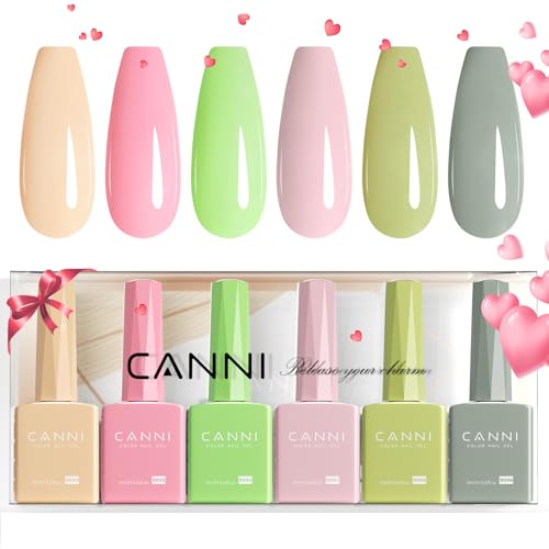 CANNI 6Pcs 9ml Pastel Gel Nail Polish Set- Pink Green Beige apricot Gel Polish Kit Candy Colors DIY at Home Salon Christmas New Year's Gifts for Girls