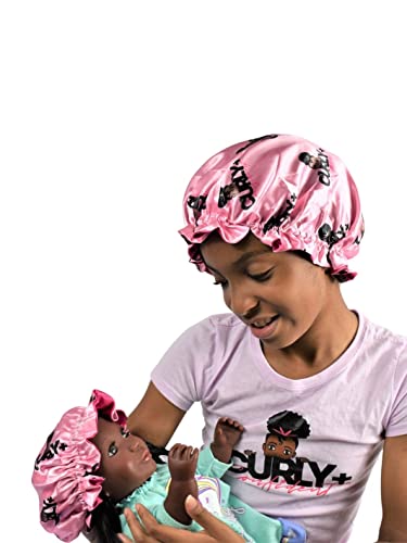 Beautiful Curly Me Curly+ Confident Reversible Sleep Cap Adjustable Band Satin Bonnet with Matching Doll Bonnet Multi