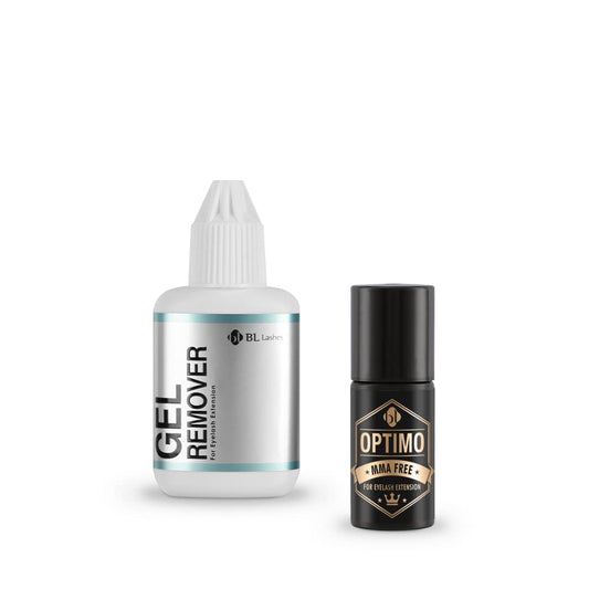 BL Lashes Sensitive Eyes Lash Extension Gel Remover & Extra Safe Optimo Glue Bundle | Great Retention | Acetone Free, Quick lash Extension Removal odorless Formula | Eyelash Extension Supplies
